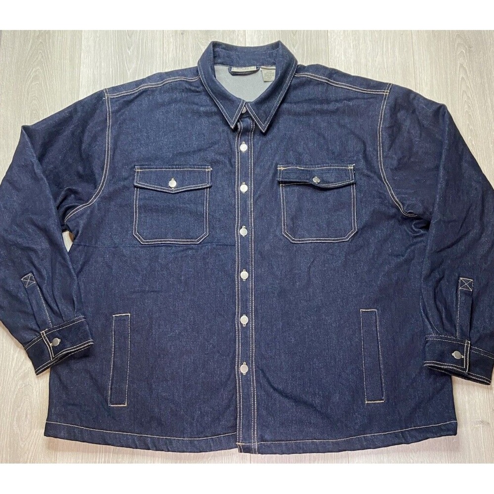 Scandia Woods Denim Shirt Jacket Mens 3XL Blue Fleece Lined Work Shacket Chore